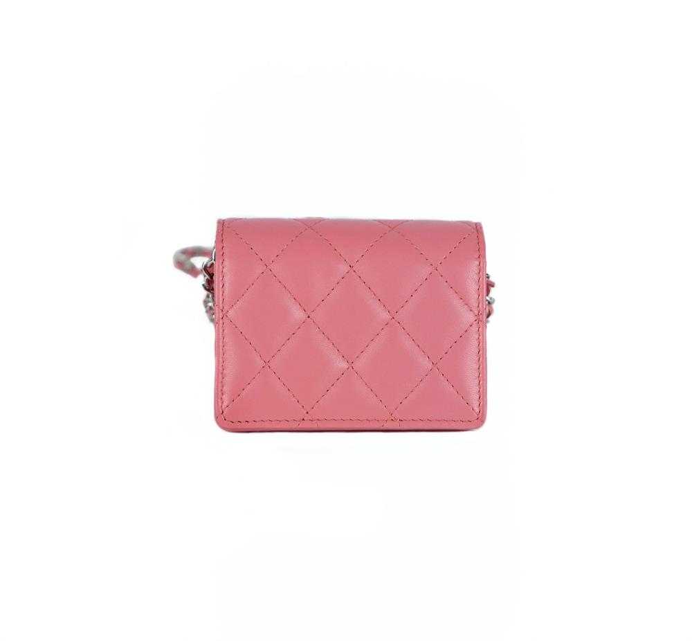 UMHÄNGETASCHE - CHANEL CLASSIC FLAP CARD HOLDER WITH CHAIN LIGHT PINK