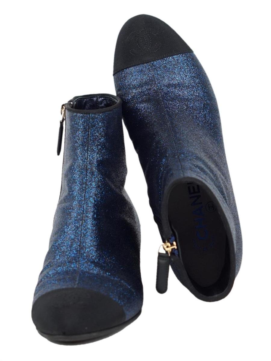 BOOTS - CHANEL INTERLOCKING CC LOGO GLITZER BLAU