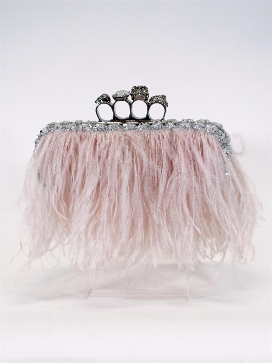 CLUTCH - ALEXANDER MCQUEEN 2012 KNUCKLE DUSTER AUS STRAUSSENFEDER