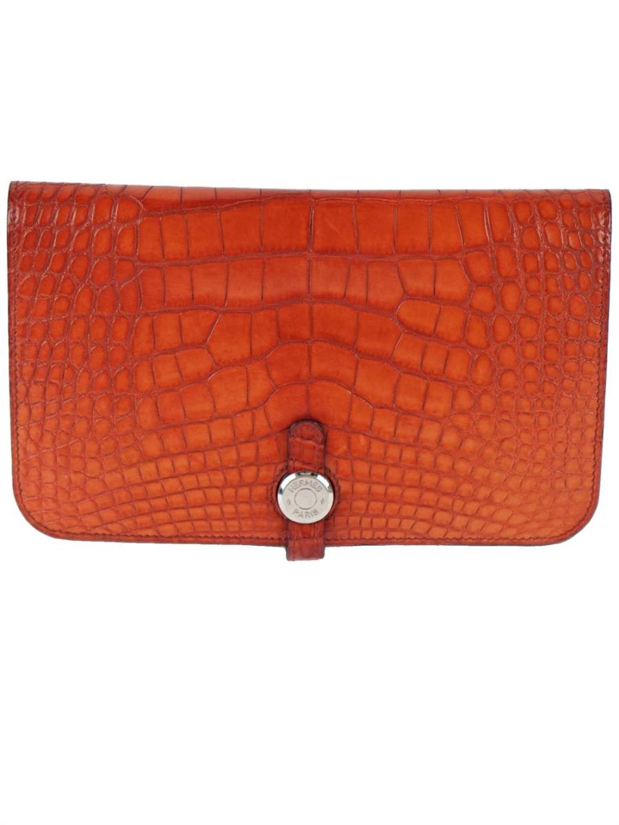 WALLET HERMES 2014 DOGON DUO ALLIGATOR RED