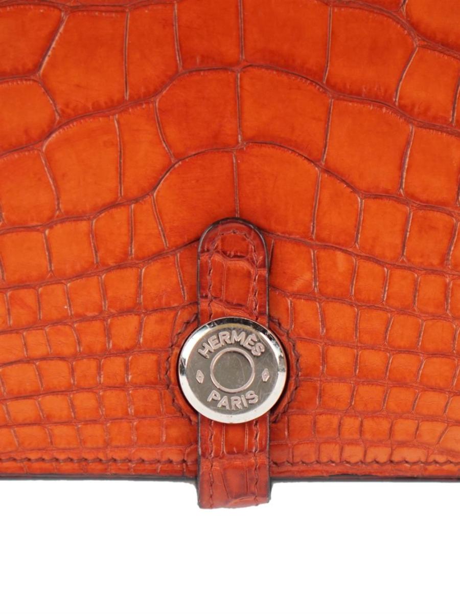 PORTEMONNAIE - HERMÈS 2014 DOGON DUO ALLIGATOR ROT