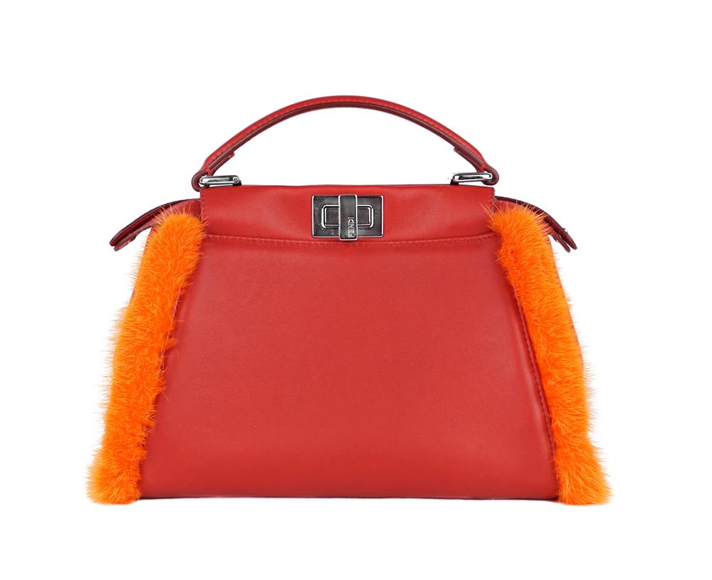 HENKELTASCHE - FENDI MINI PEEKABOO NERZ ROT