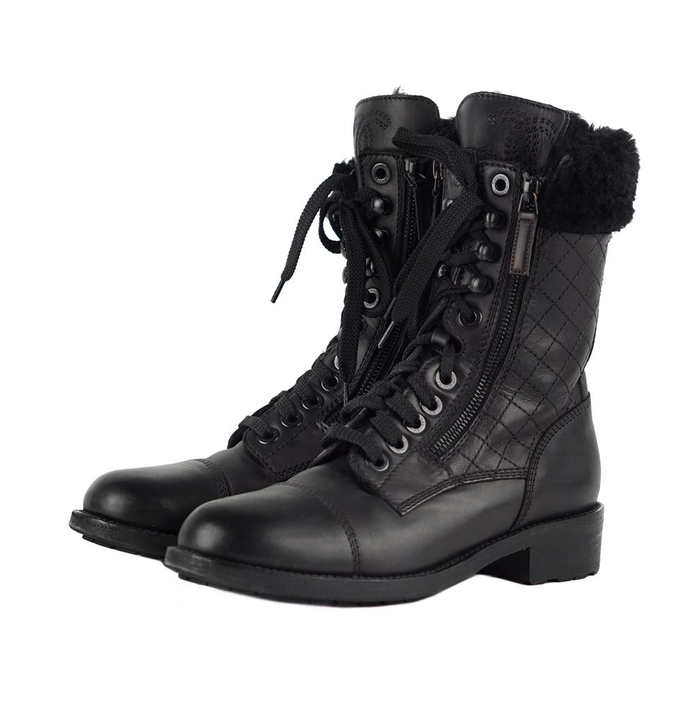 STIEFEL - CHANEL COMBAT SCHWARZ LEDER