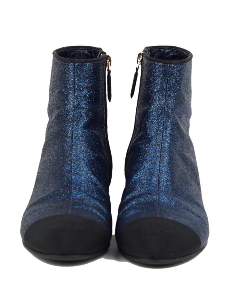 BOOTS - CHANEL INTERLOCKING CC LOGO GLITZER BLAU